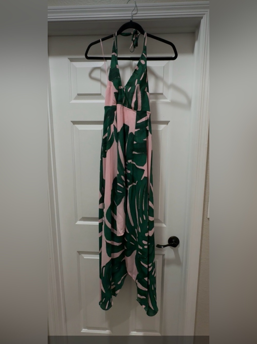 Express Tropical Palm Leaf High Low Maxi Dress Pink Green Size 8